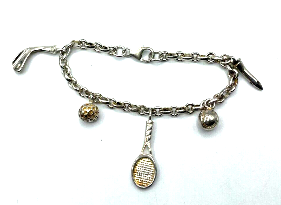 Massiv Sterling 925 Silber Armband 5 Sport Charm L 18,5 cm Golf Tennis erweitern1