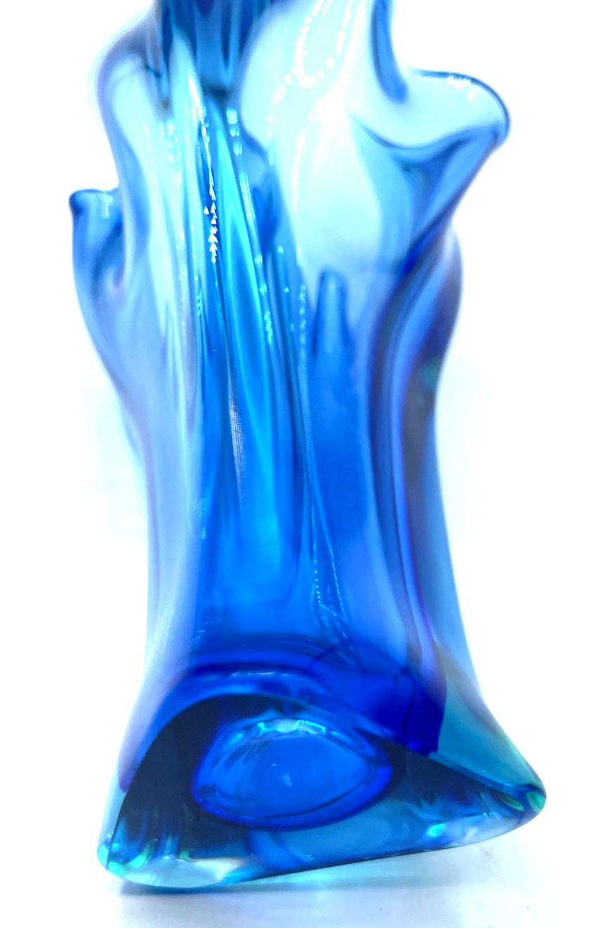 original mid century Murano Glaskunst Sommerso Flavio Poli Vase Blau + Grün4