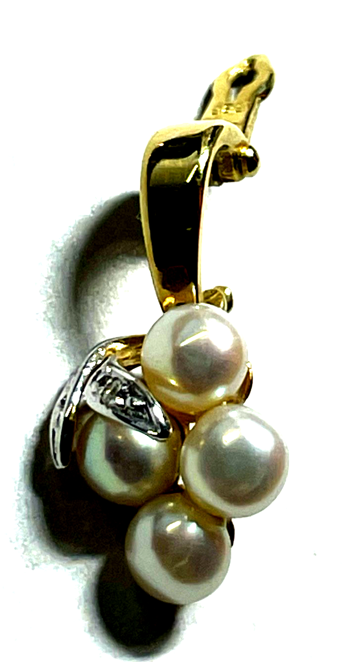 Moderner 585 Gold Clip Anhänger mit 0,01ct. Diamanten + 4 echten Perlen wie neu2