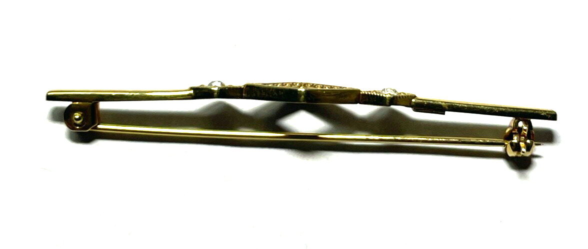 Antik 585 Gold 14 K Gold Brosche Nadel Stabbrosche 2 Altschliff Diamanten L 5,55