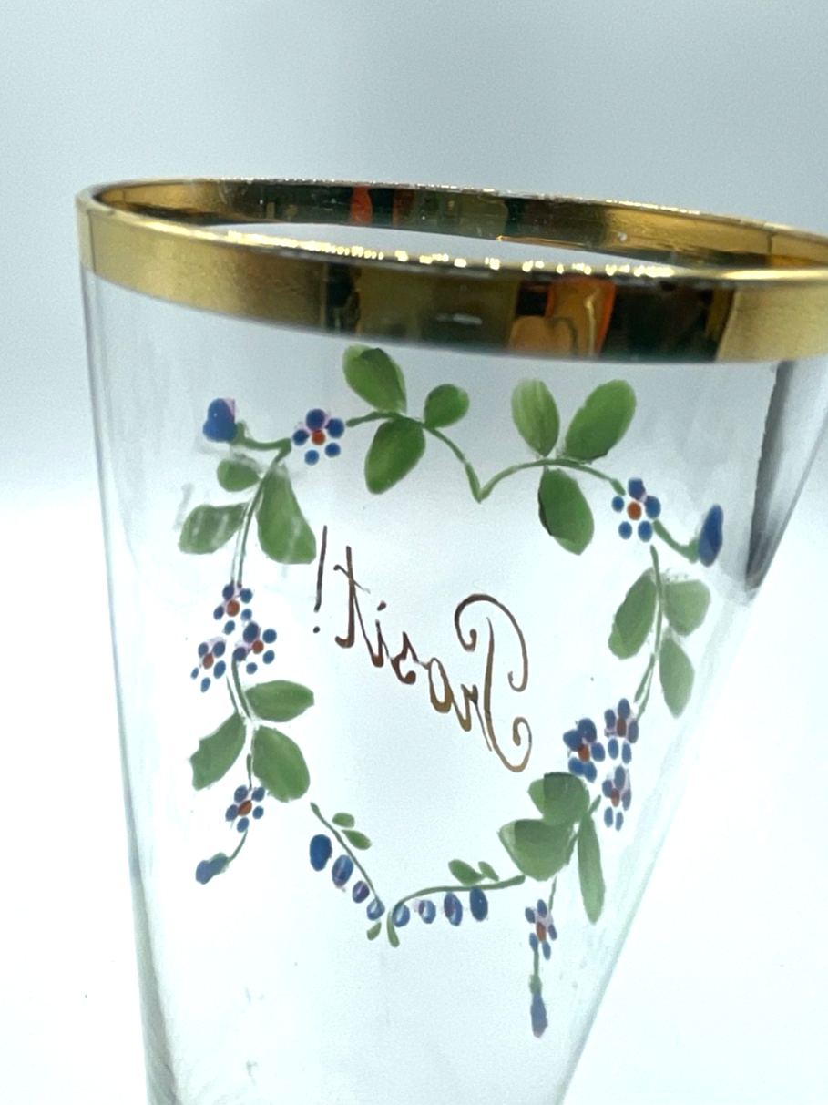 Antik Glas Jugendstil Andenkenglas Prosit Vergissmeinnicht Kaltemaille Malerei5
