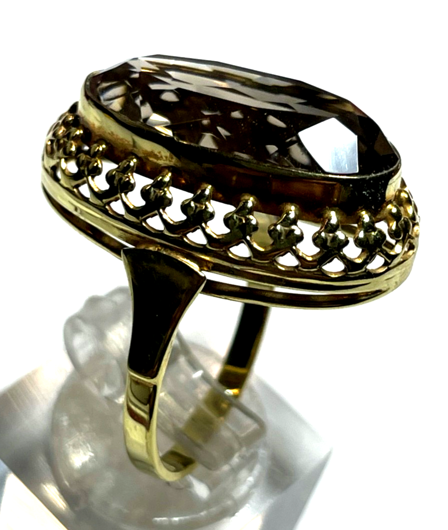 Vintage Design 333 Gold 8 K Ring Rauchquarz Ø 17,5 mm RG 55 Juwelier wunderschön5