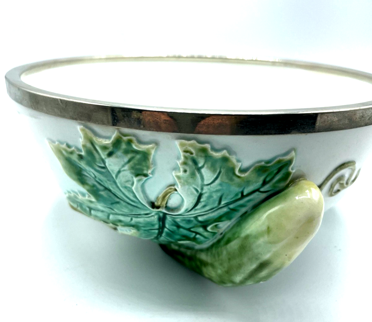 Jugendstil WMF dekorative Anbietschale Salatschüssel Gurken Dekor Straussenmarke0