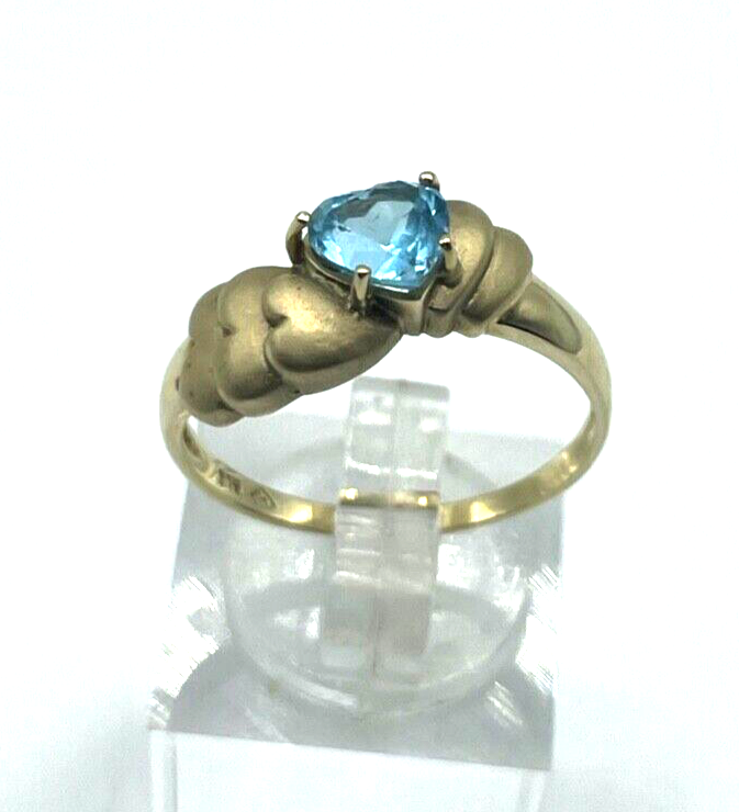 375 Gold 9 K Ring Blautopas Herz mattierte Herzen Ø 19 mm RG 60 Juwelier solide0