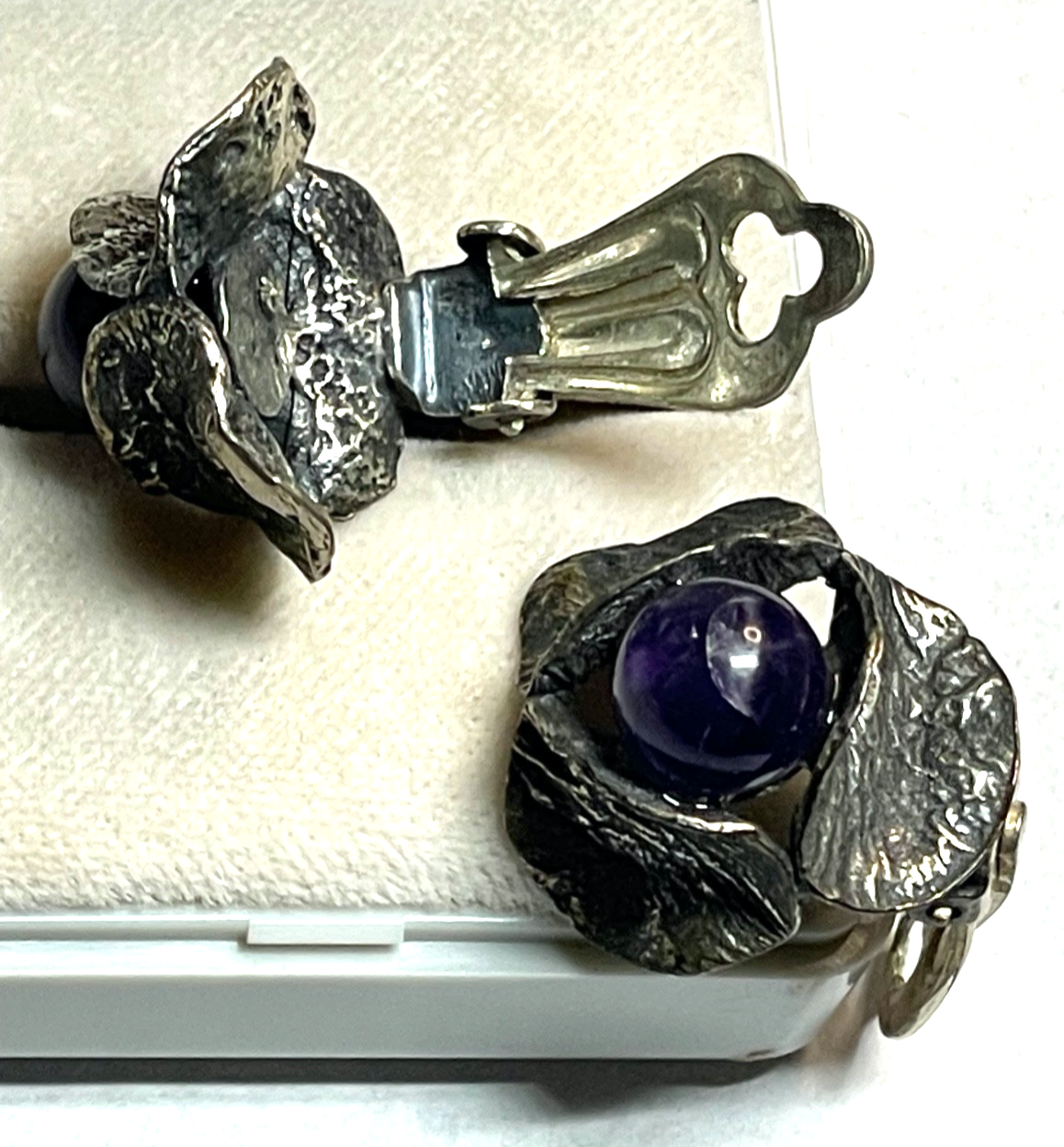 Stattlich elegante vintage 800 Silber Ohrclips Clips Amethyst Modernist Design5