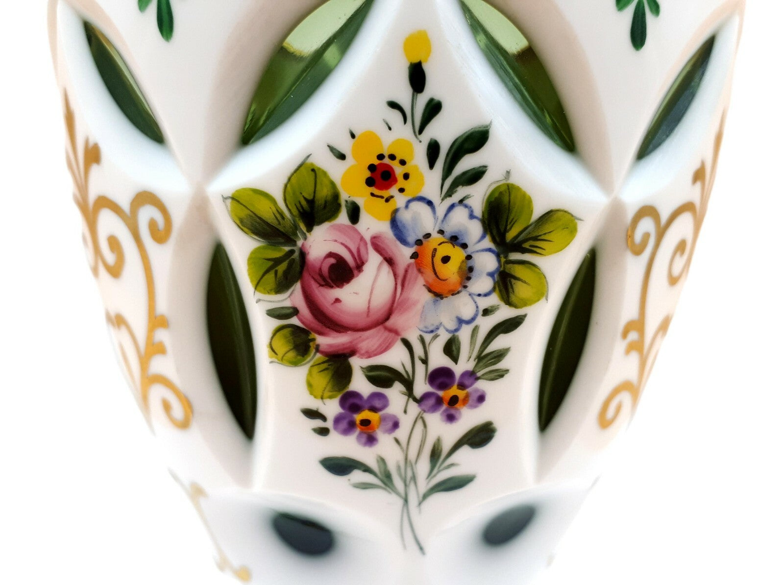 Böhmen um 1900 - Ranftbecher - Überfang Kunstglas - Handbemalt - Goldstaffur2