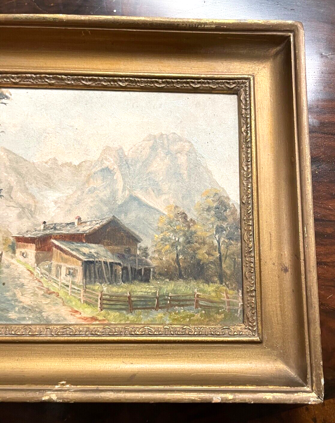 Ölgemälde Franz Krippendorf 1907-1982 alpenländische Kate vor Gebirge Landschaft3
