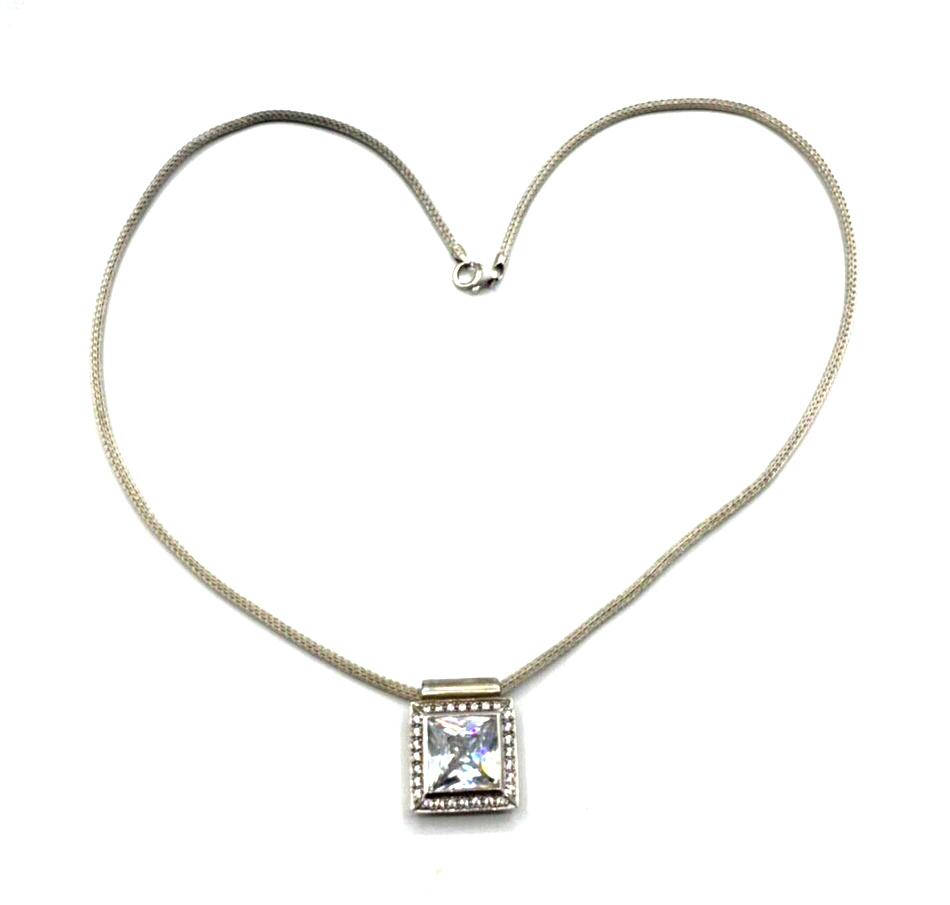 Moderne 925 Silber Kette Fuchsschwanz Dekor + gr. Zirkonia Anhänger solide1