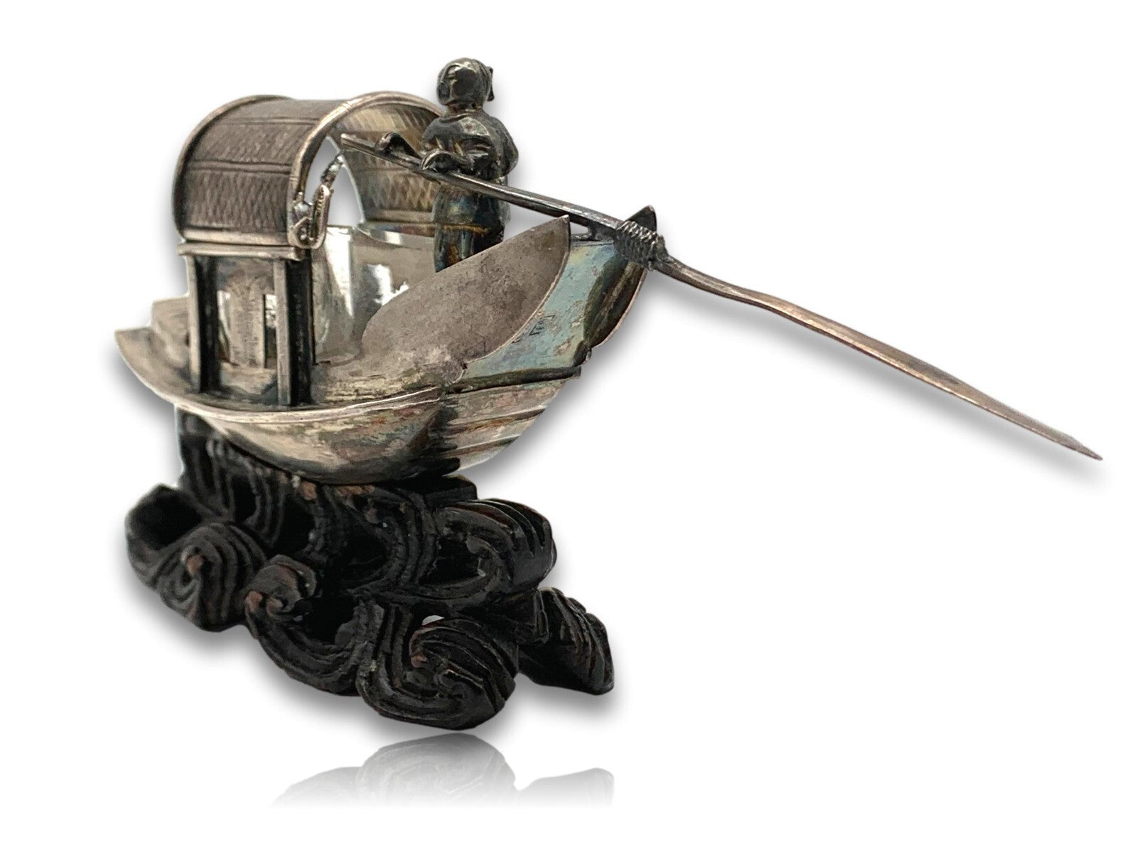 Miniatur Sampan Dschunke Boot mit Glaseinsatz - Silber - Luen Wo Shanghai 19001