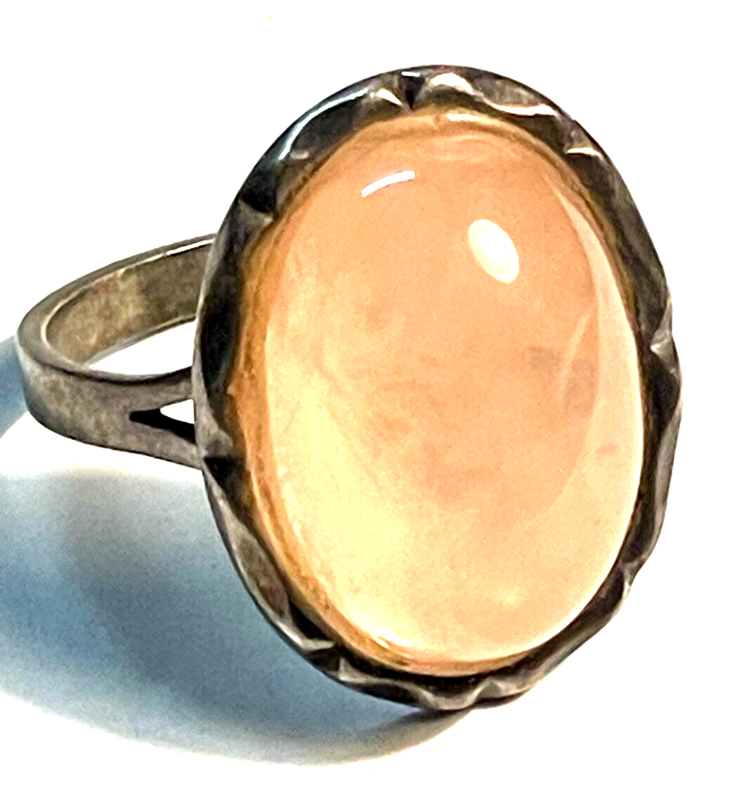 Vintage 835 Silber Ring Rosenquarz Cabochon Ø 17,5 mm RG 55 solide Qualität1