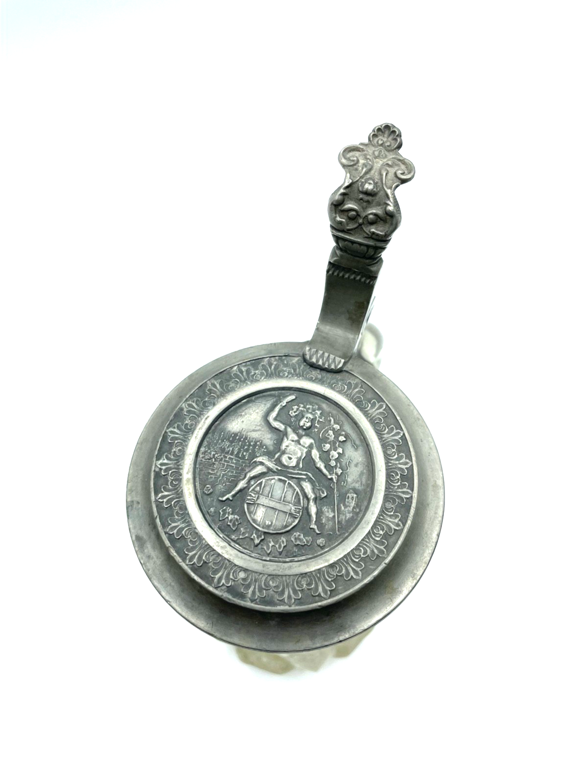 Gepflegter antik Pressglas Bierkrug Weinkrug Zinndeckel Bacchus Motiv 0,4 ltd.8