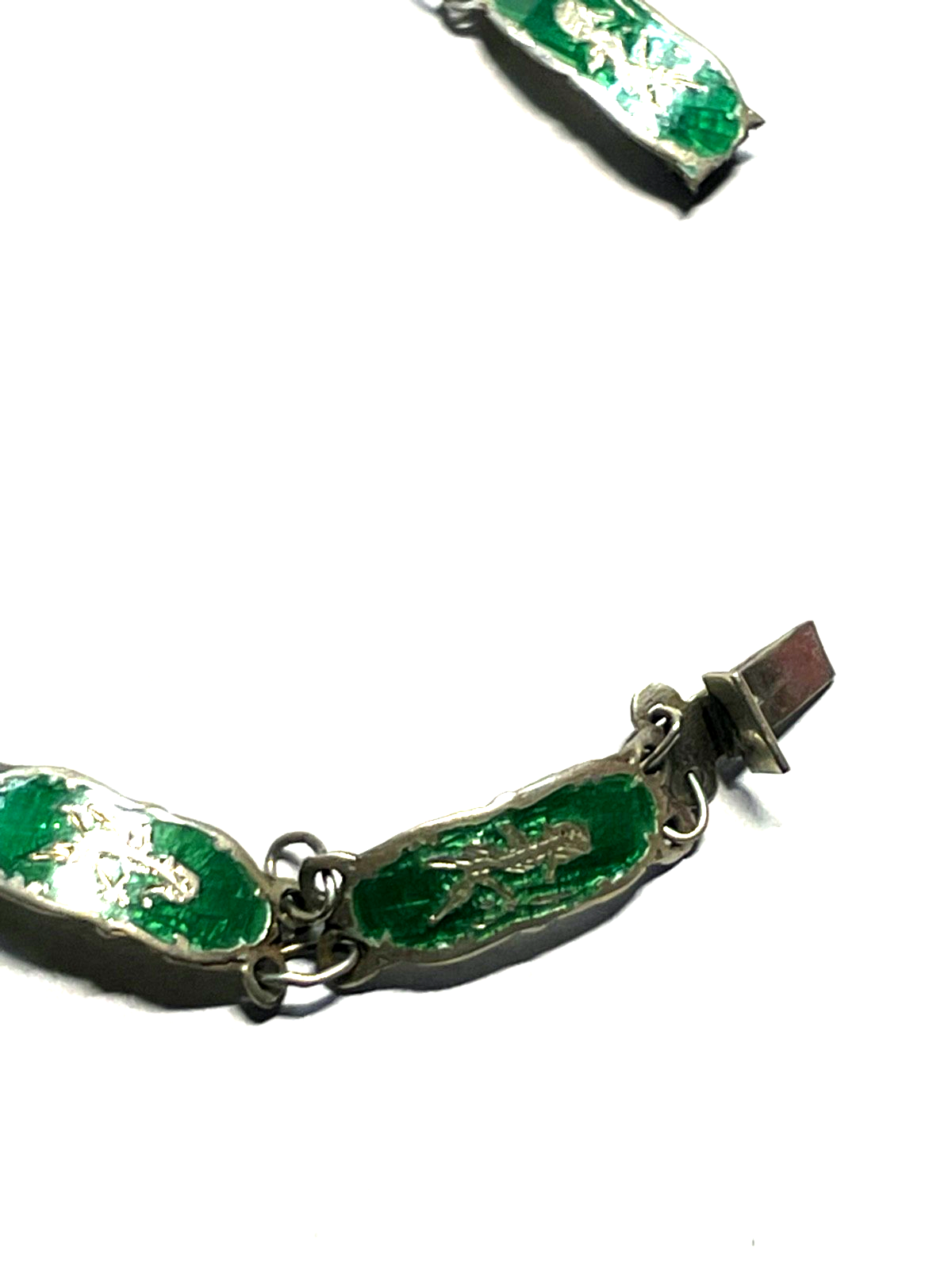 Vintage Siam Sterling Armband grüne Emaille Technik feines Dekor gepfl. L 17,5cm6