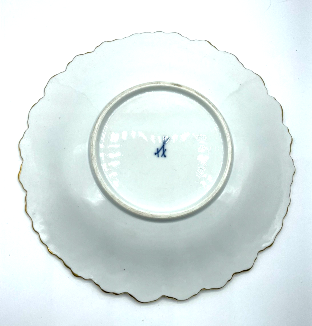 Antik Meissen Porzellan Prunkteller 1. Wahl Blumenbukett Goldstaffage Ø 23 cm7