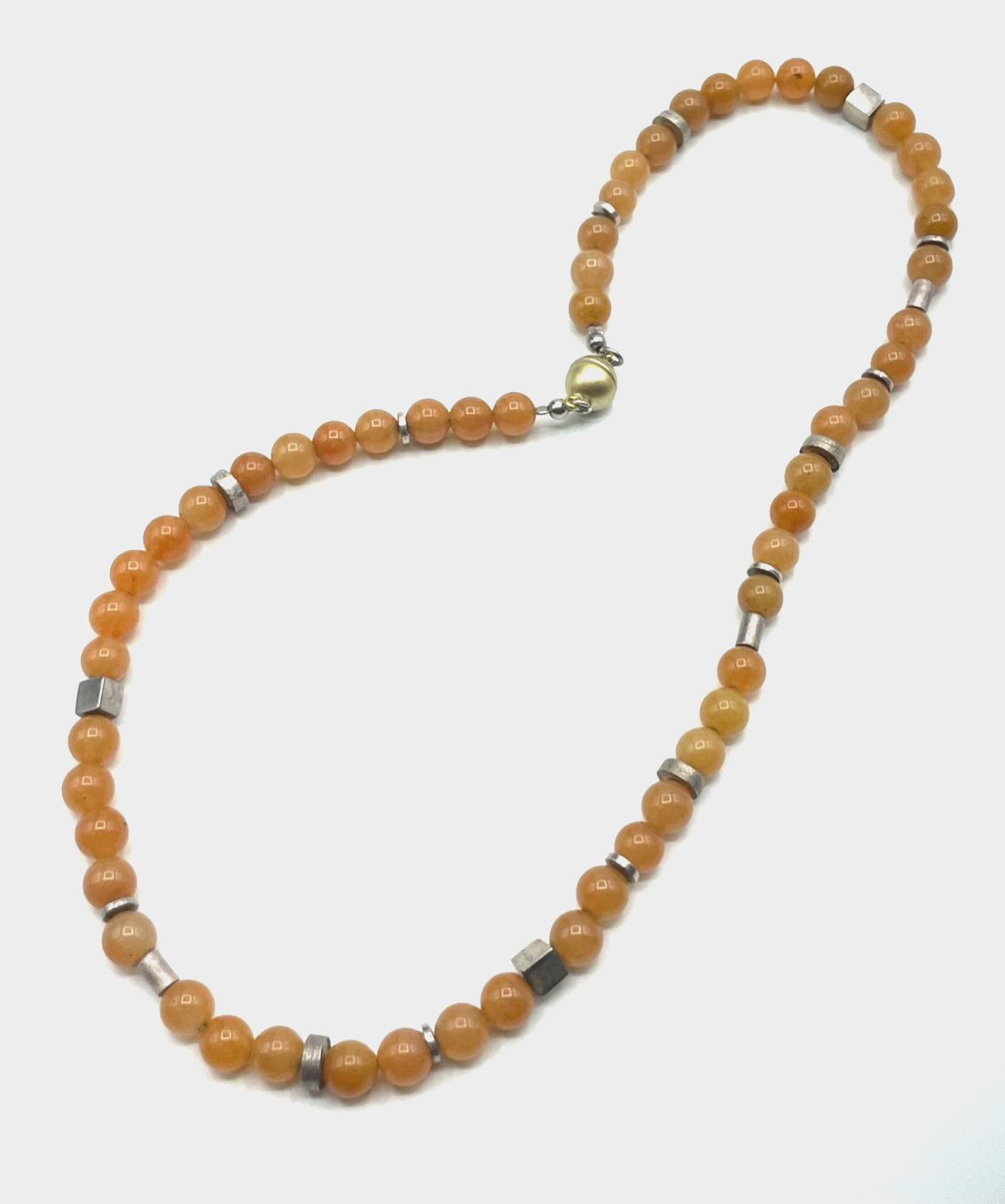 54 cm lange Honigcalcit Edelstein Kugelkette mit echt Silber im Mix Magnet Kugel0