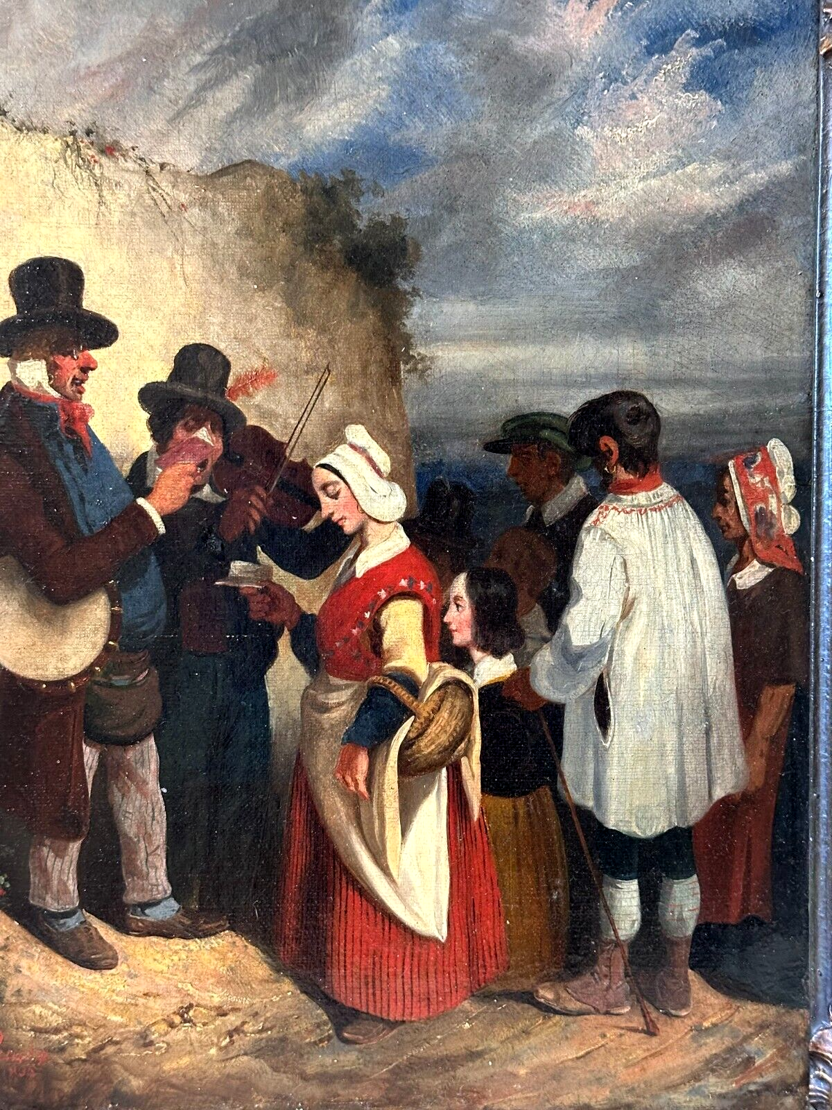 Öl auf Leinwand - Clement Pruche 1811–1890 - Straßenmusiker 1836 - signiert2