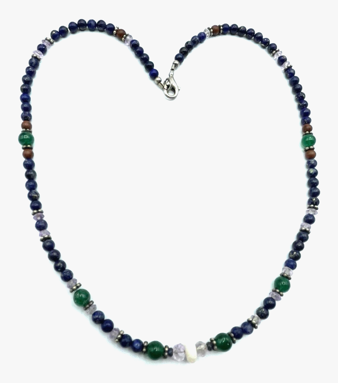 Gemischte Edelstein Kette Collier 925 Silber Elemente + Karabiner wunderschön0