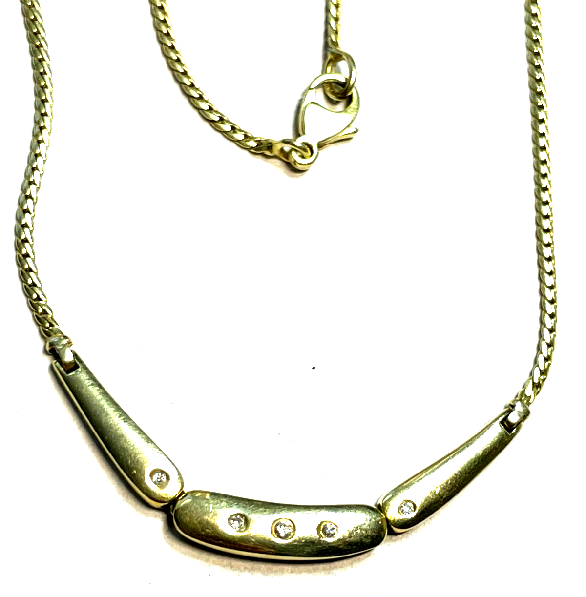 Solide 585 Gold 14 K Kette Collier Goldkette 5 Diamanten 0,06ct 43,5cm Juwelier2