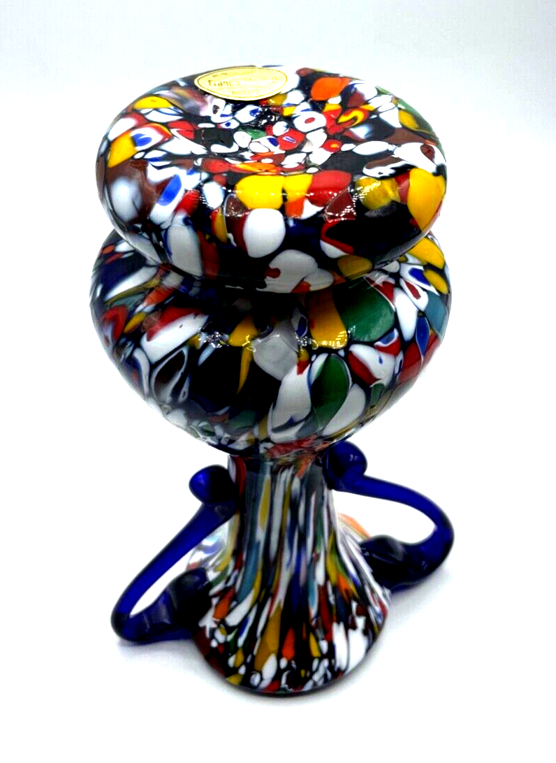 Midcentury Murano Glas Vase Millefiori Henkelvase Franco Moretti H 20,5 cm5