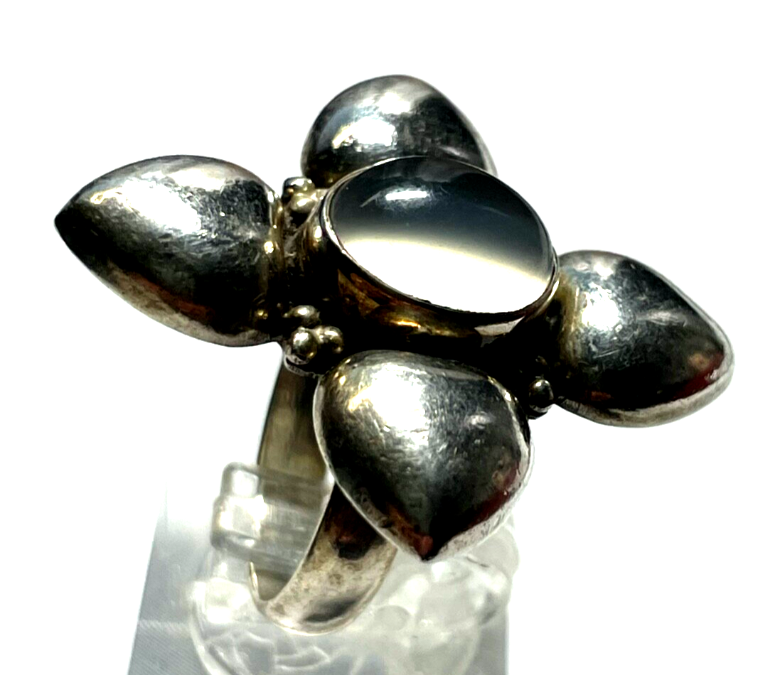 Stattlicher 925 Silber Ring Mondstein Cabochon Ø17mm RG 54 solide Qualität Blume3