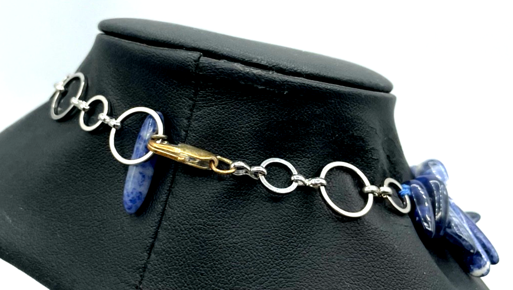 Attraktive Sodalith Stäbchen Halskette Collier 47-53 cm tragbar B 20 mm gepfl.2
