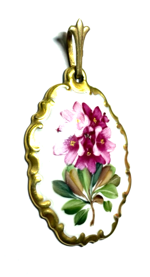 Antik Rosenthal Porzellan Anhänger Blumen Motiv Handmalerei 30er Jahre H 68 mm1