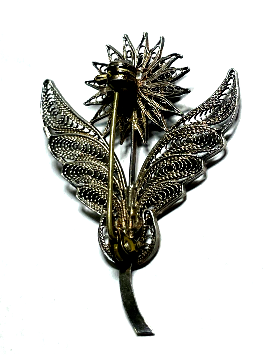 Antik sehr elegante Filigransilber Dekor Brosche Echtsilber Distel Trachtenmode6