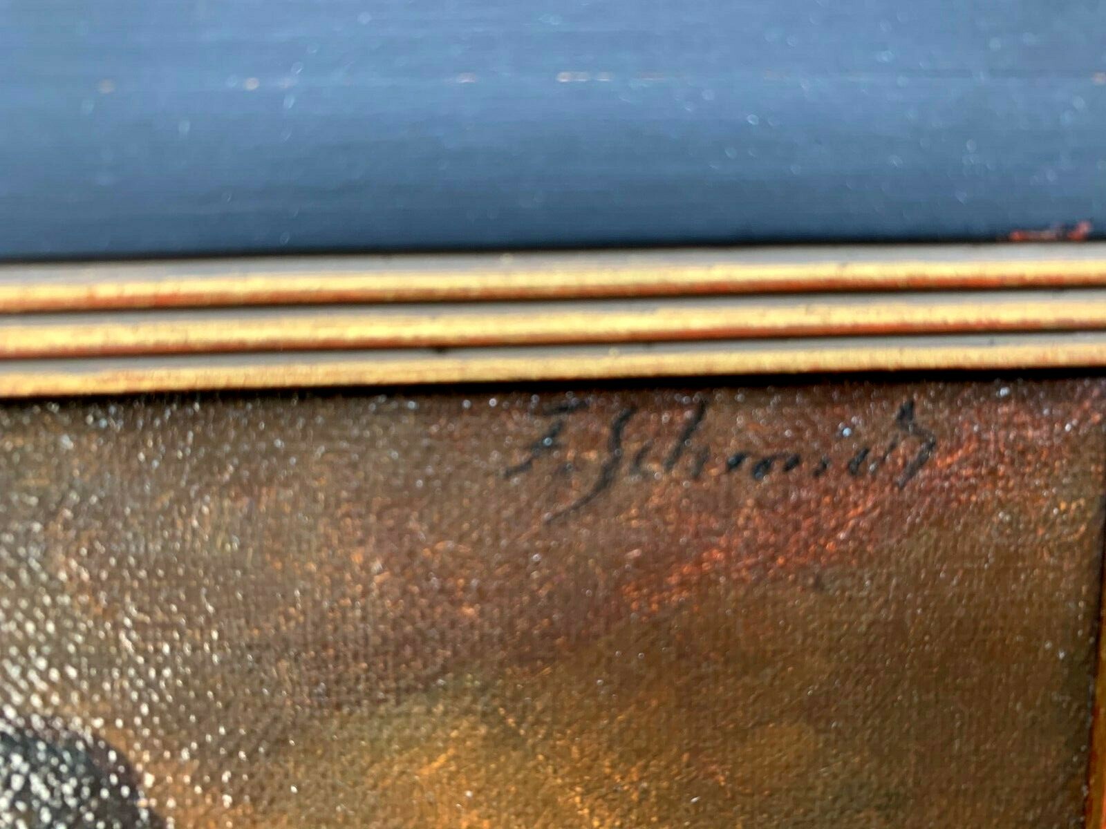 Gemälde Öl auf Holz - Bauer mit Pfeife - Herrenporträt - Goldrahmen - F. Schmid3