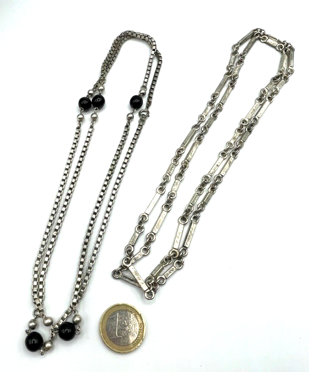 2x klassische Eleganz real vintage Blusenkette Pulloverkette versilbert wie neu1