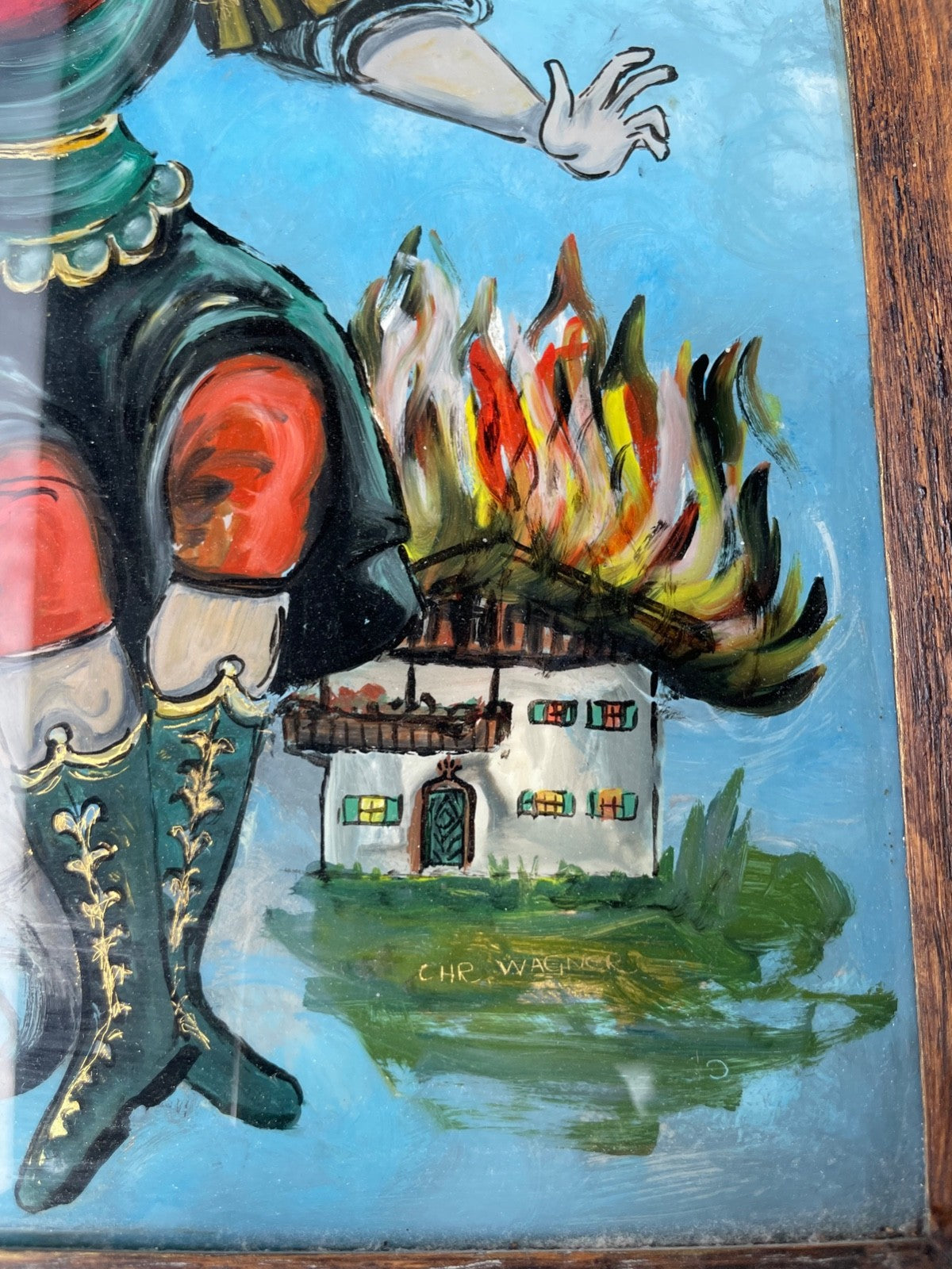 Große Hinterglasmalerei Hinterglasbild Schutzpatron Hl. Florian gerahmt H 36 cm2