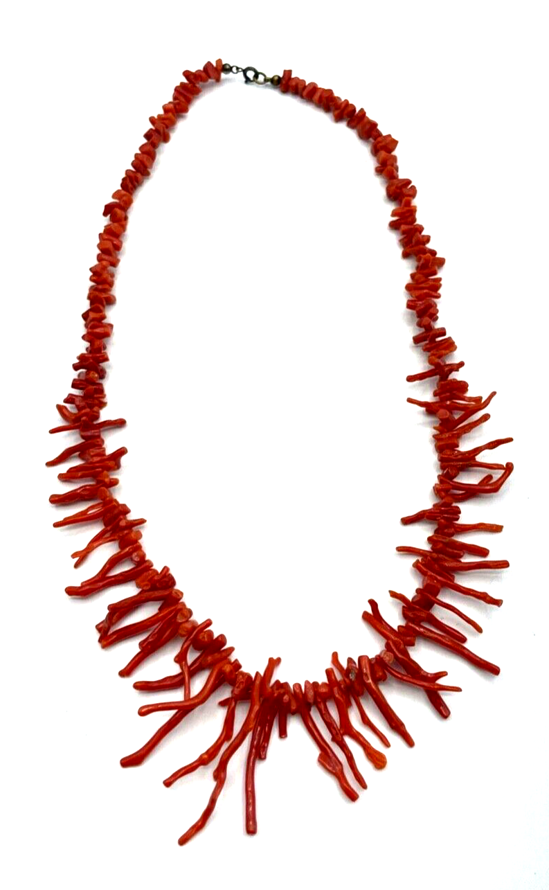 Vintage traumhafte Korallenkette Stäbchen Koralle Collier Verlauf L 52 cm B 45mm6