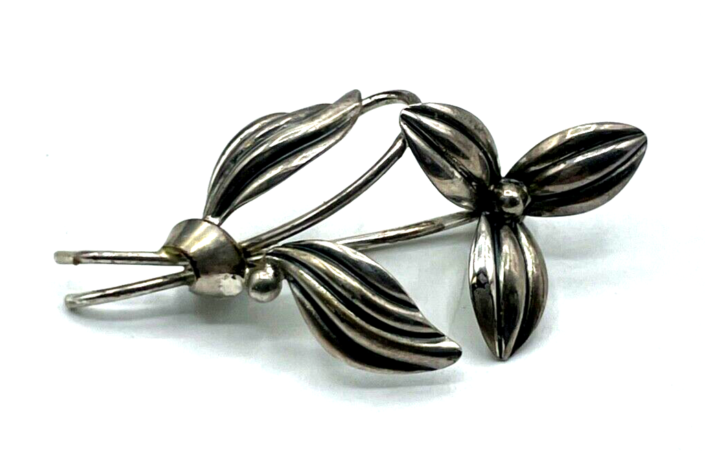Vintage TEKA 835 Silber Brosche Retro Anstecknadel Blume Veilchen Handarbeit0