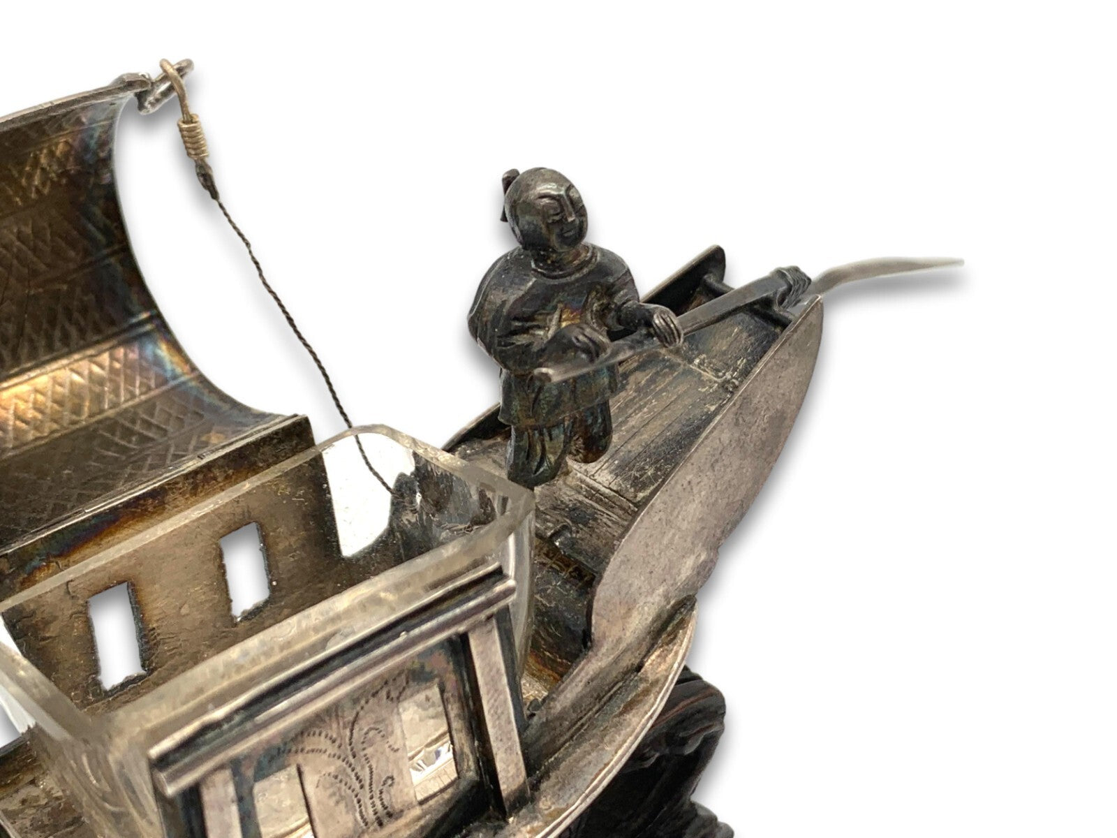 Miniatur Sampan Dschunke Boot mit Glaseinsatz - Silber - Luen Wo Shanghai 19007