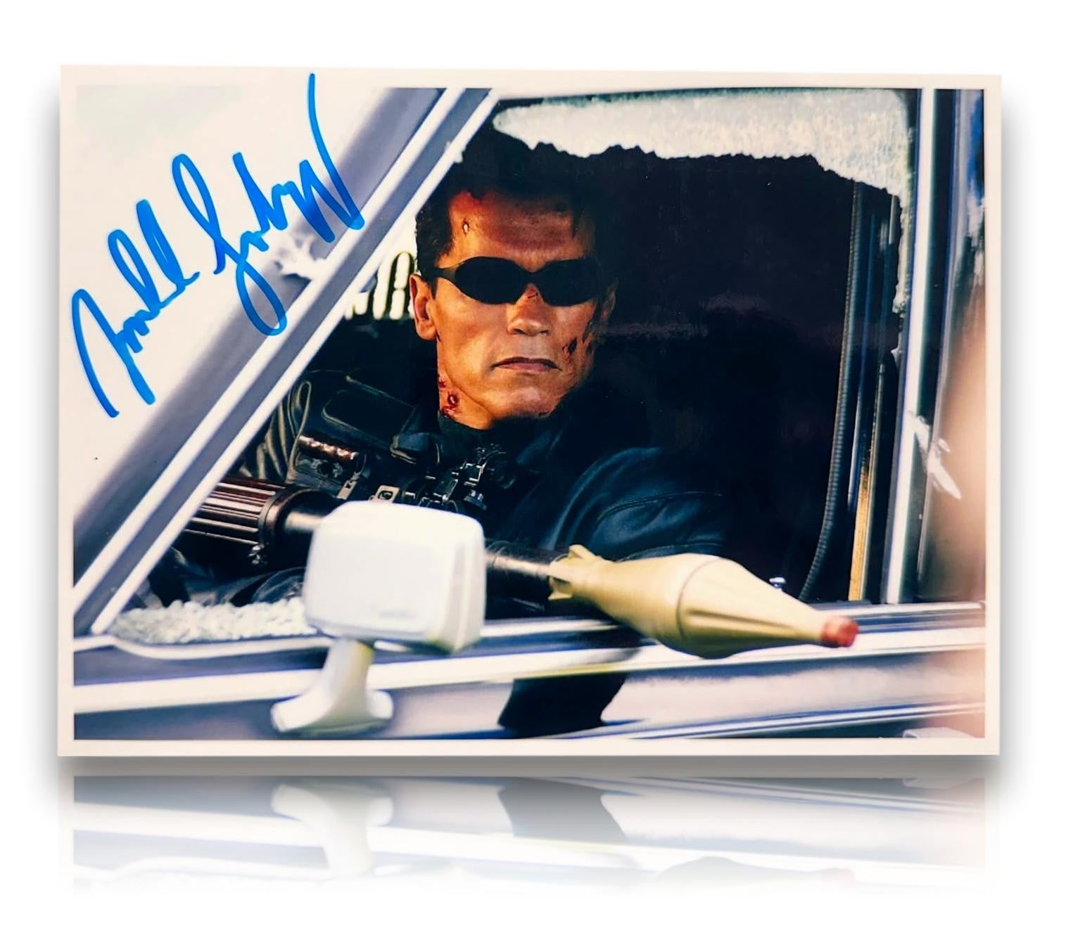 Arnold Schwarzenegger Terminator Autogramm Foto signiert blau Marker COA Aufkleb0