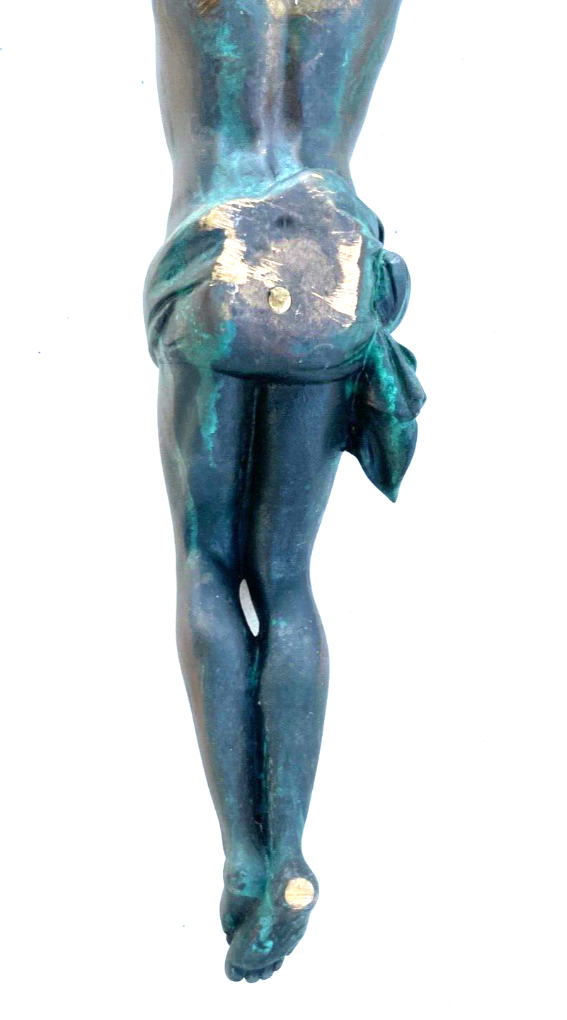 Grab Stein oder Kreuz Figur Jesus Inri massive Bronze vintage H 43  B 36 cm10
