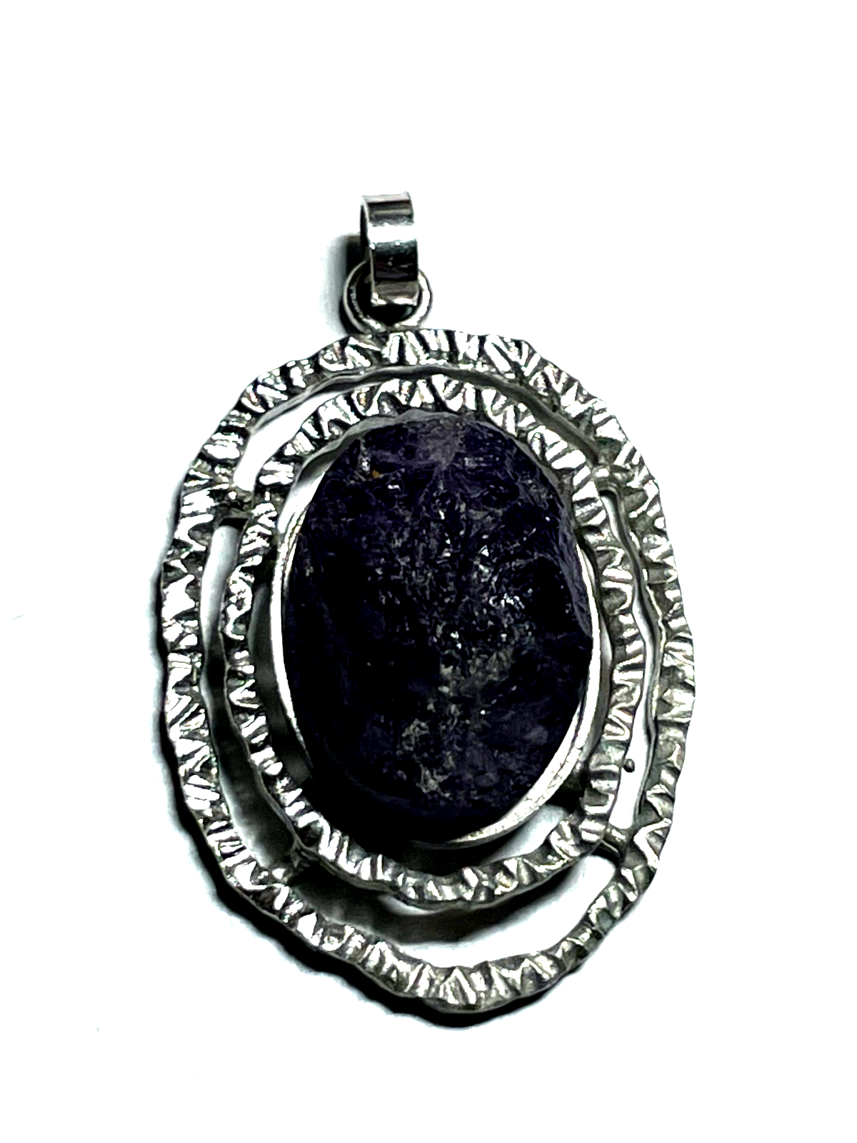 Vintage Handarbeit 835 Silber Anhänger mit natürlichem Amethyst 70erJ Brutalist1
