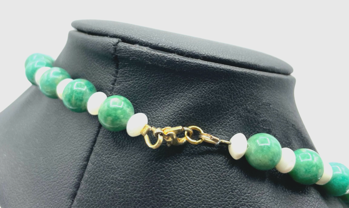 Vintage 50 cm lange Amazonit + Perlmutt Kugelkette im Mix fortlaufend Ø 8 mm3