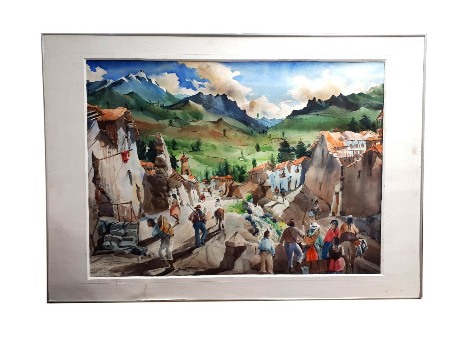 Aquarell - Ecuador/Peru - signiert Chavez - Dorfszene 1972 - gerahmt0