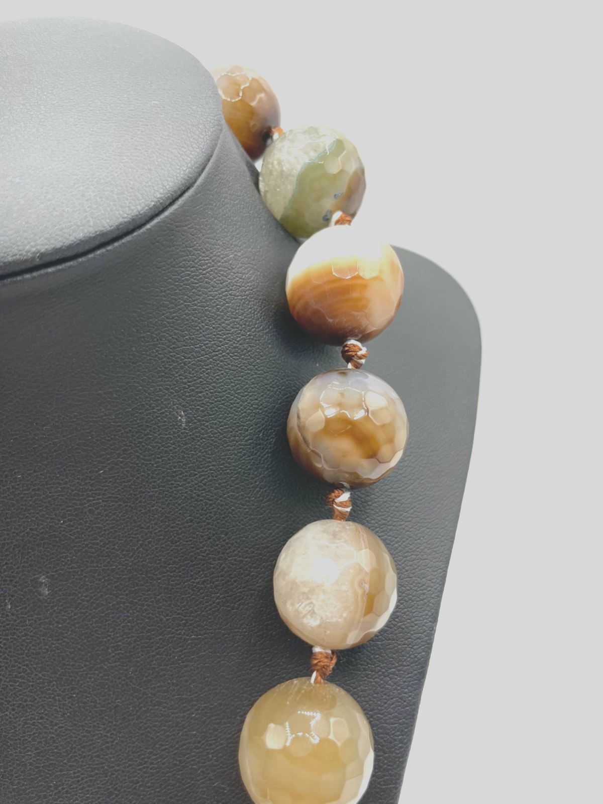 Mega Statement Achat facettierte runde Natur Steine Ø 20 mm Halskette Karabiner6