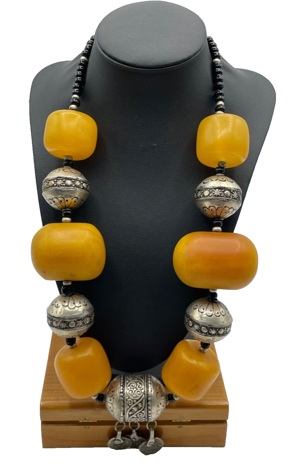 Attraktive Mega vintage Ethno Style Halskette Amber Look handgefertigt Unikat 640