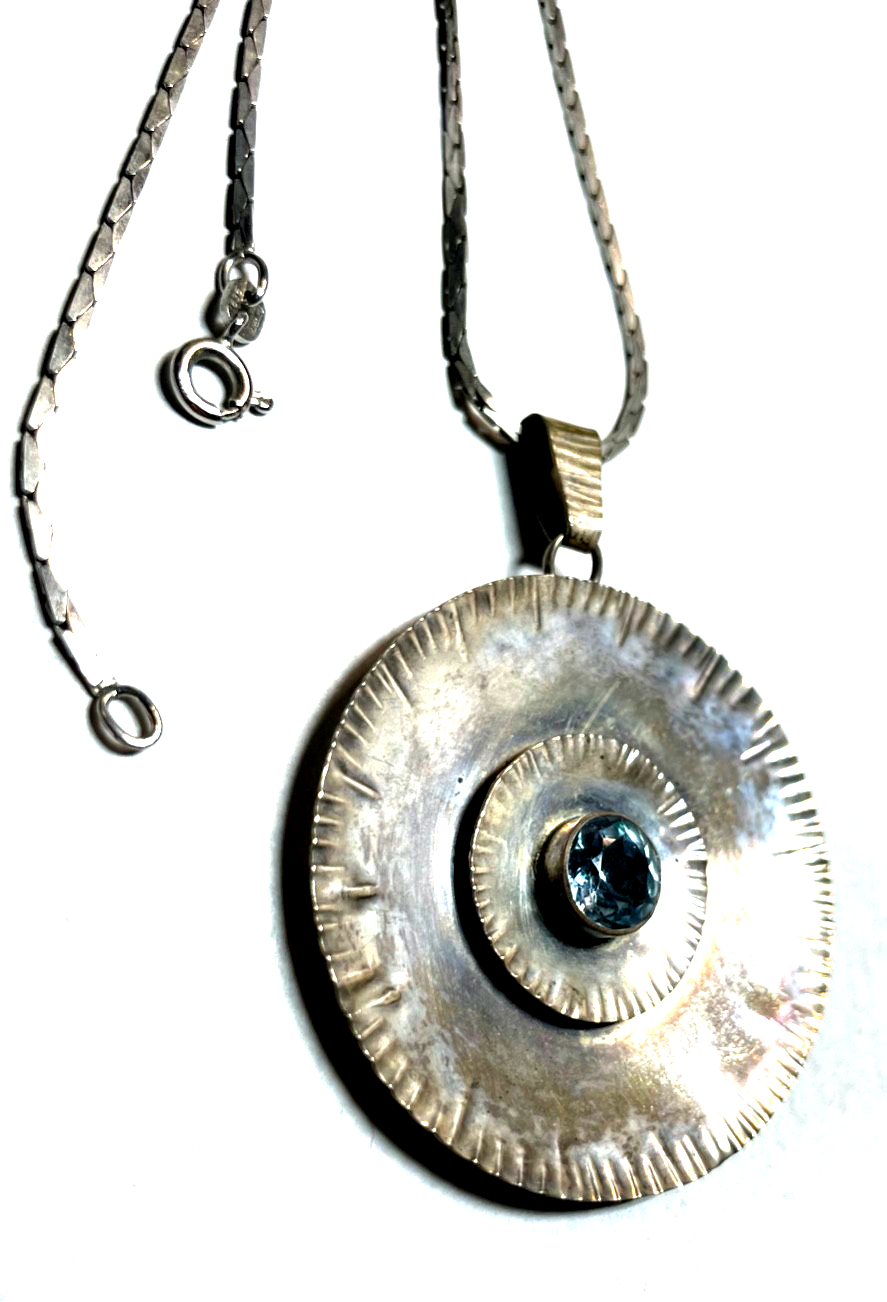 Vintage PERLI Handarbeit gr. 835 Anhänger mit Blautopas + Silberkette gepflegt2