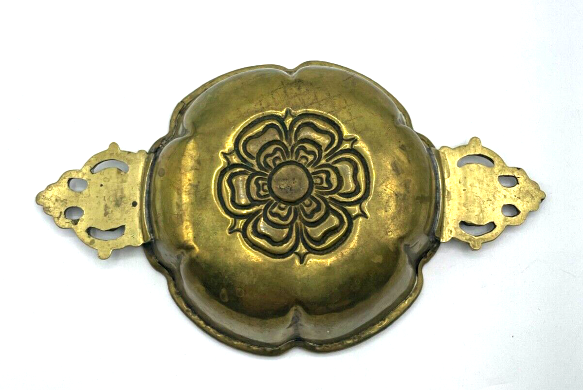 Antik handgefertigter Messing Porringer um 1820 Tudor Rose Dekor Napf Schale7