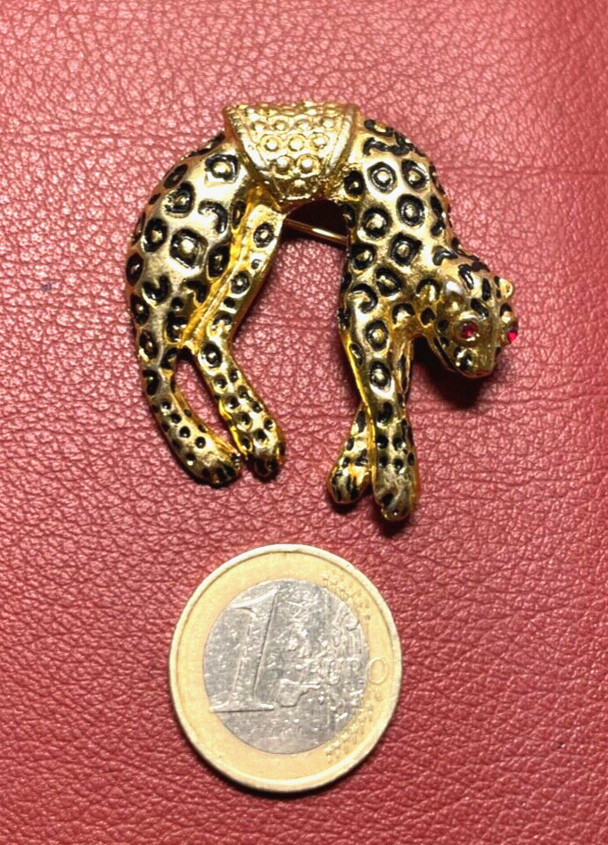 Vintage Brosche Anstecknadel 80er J großer Panther Leopard rote Augen gepflegt1