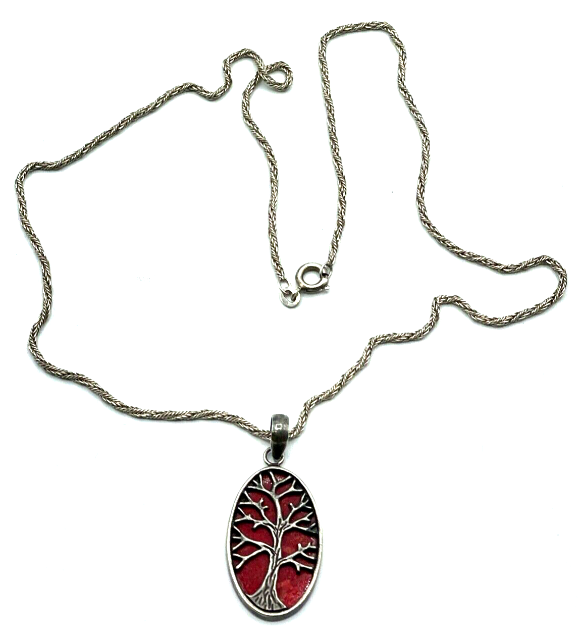 FBM 925 Silber Kordelkette Kette + Anhänger Lebensbaum Koralle L 51 cm + 43 mm3