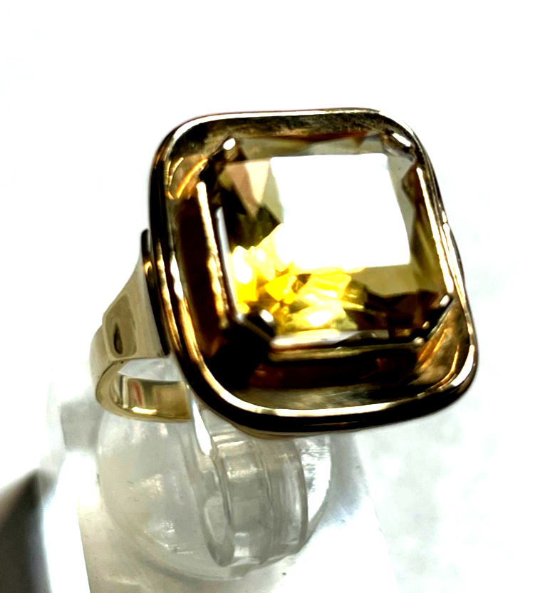 Solider 585 Gold 14 K  Ring großer Citrin Kissen Ø 16,9 mm RG 53 Juwelier gepfl.8