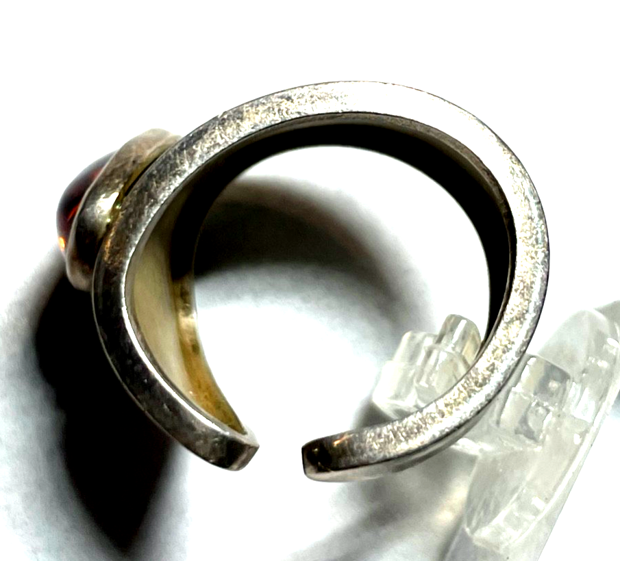 Aparter 925 Silber Design Ring Handarbeit Bernstein Cabochon offene Schiene8