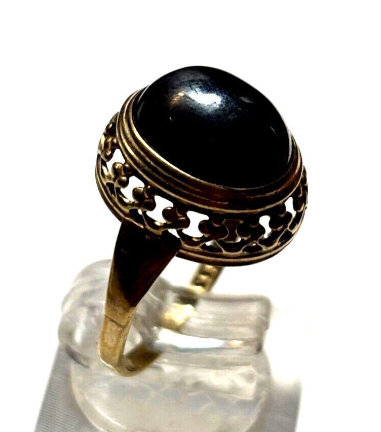 Vintage 333 Gold 8 K Ring Blutstein Hämatit Cabochon Ø 17,5 mm RG 55 gepfl.1