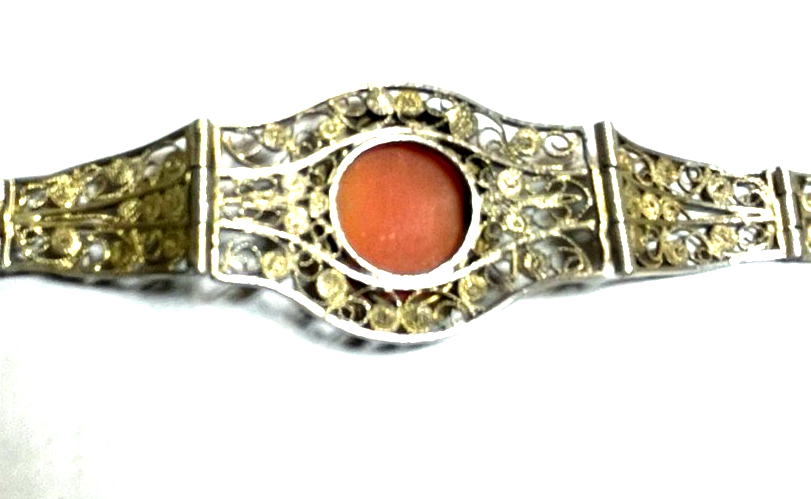 Antik 900 Silber FiligransilberArmband mit Muschel Gemme Cameo 20er J L 18 cm11