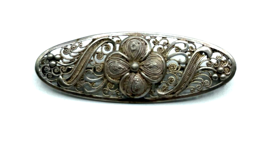 Antik 800 Silber Brosche Anstecknadel florales Durchbruch Dekor Filigransilber1