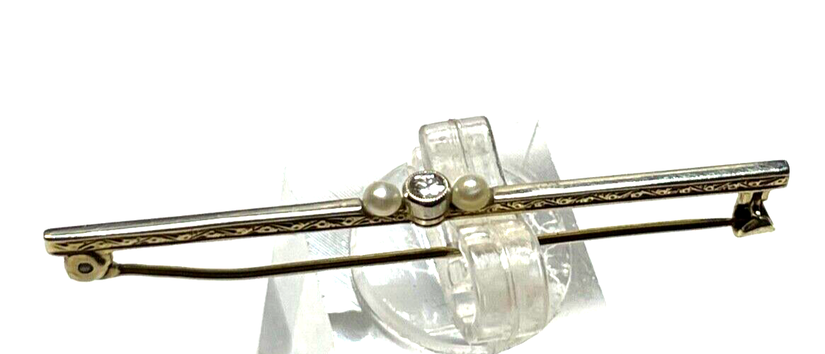 Art Déco 585 Gold 14 K Gold Brosche Nadel Stabbrosche 1 Brillant 2x Orientperle0