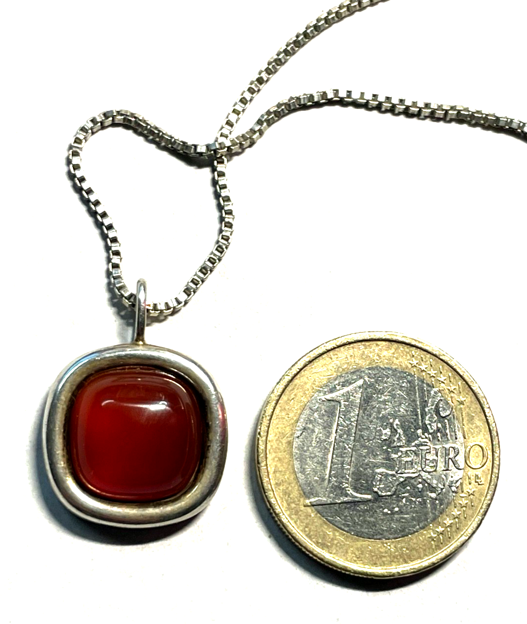 Vintage FS Franz Scheurle Karneol Cabochon Anhänger 925 Silber an Silberkette2